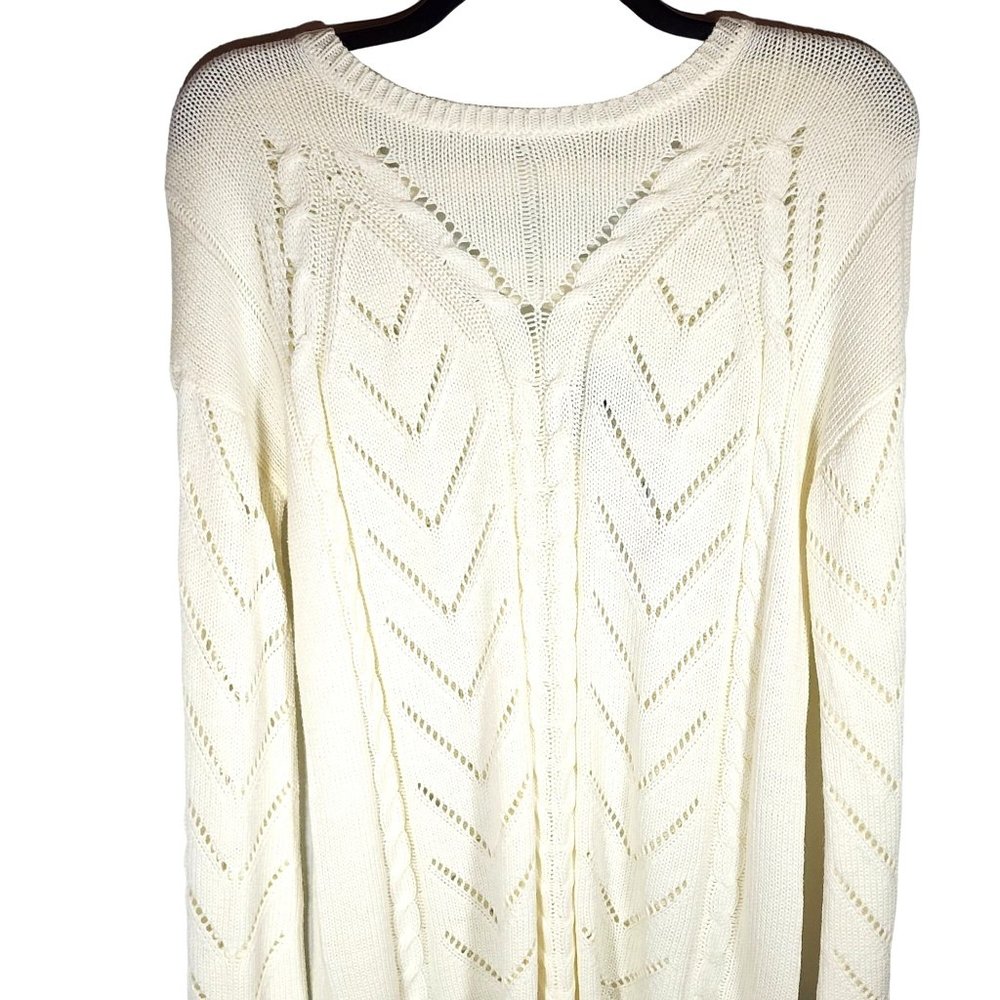 New Directions Curvy Ivory Knit Sweater Tie Front Detail‎ Size 0X